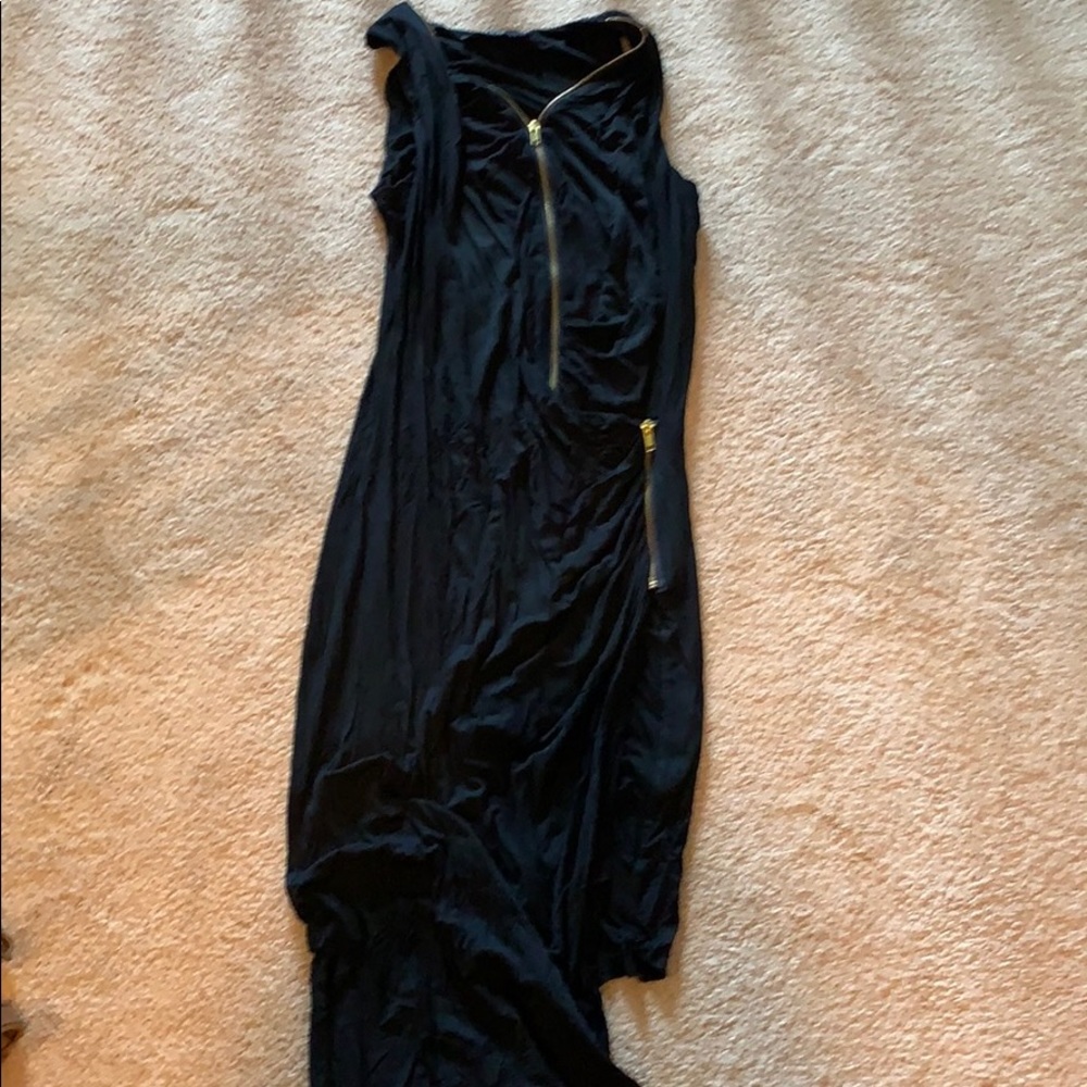 Black t short dress with gold zippers